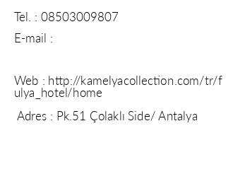 Kamelya Fulya Hotel iletiim bilgileri